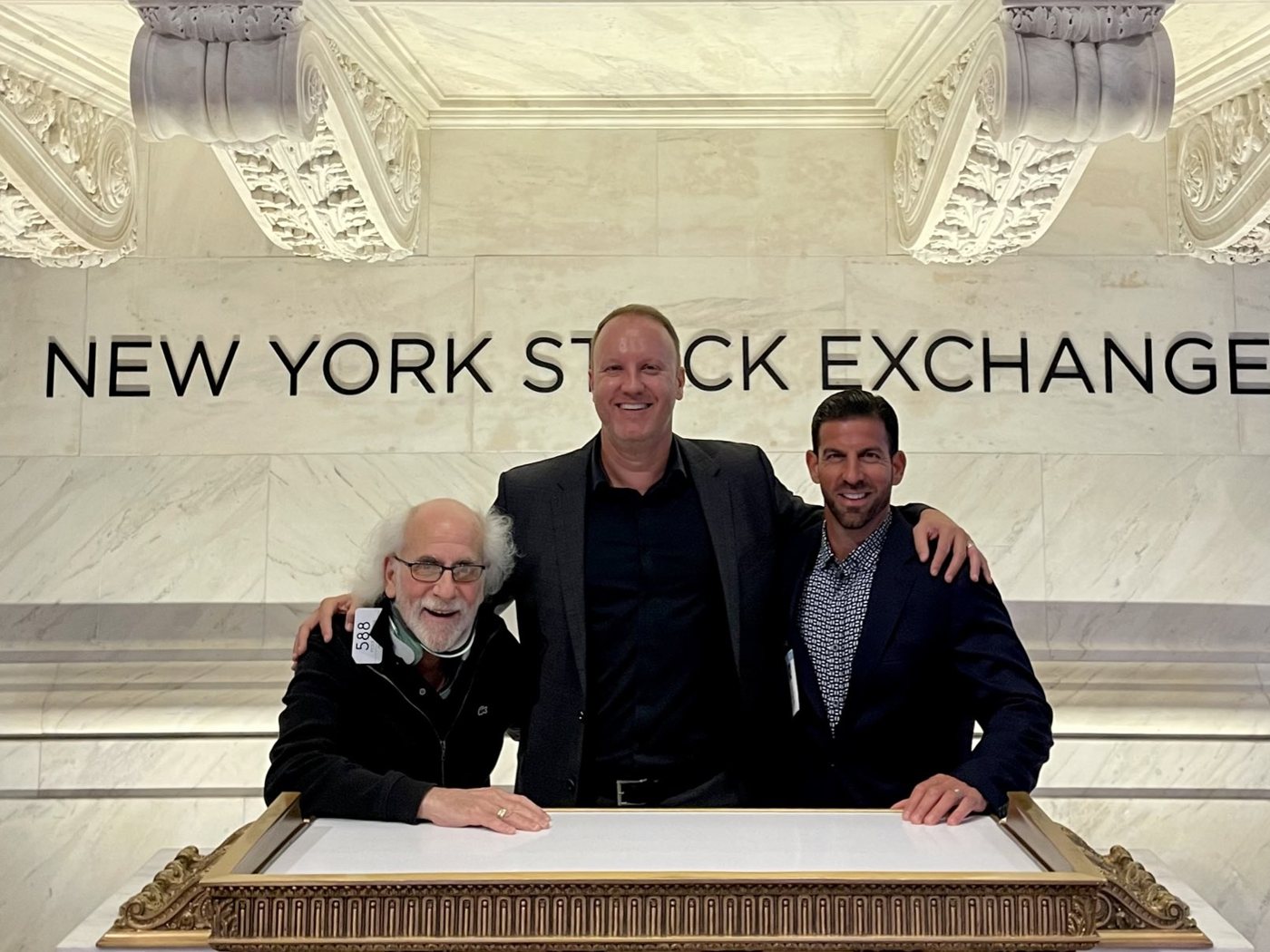 From left: NYSE trader Peter Tuchman, Darren Marble and Crush Capital co-founder Todd Goldberg on the floor of the New York Stock Exchange